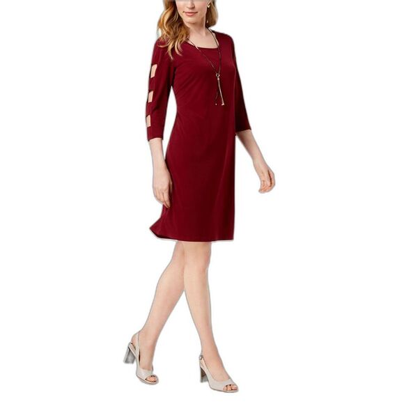 JM Collection Lattice Sleeve Jersey Dress - Picture 2 of 4